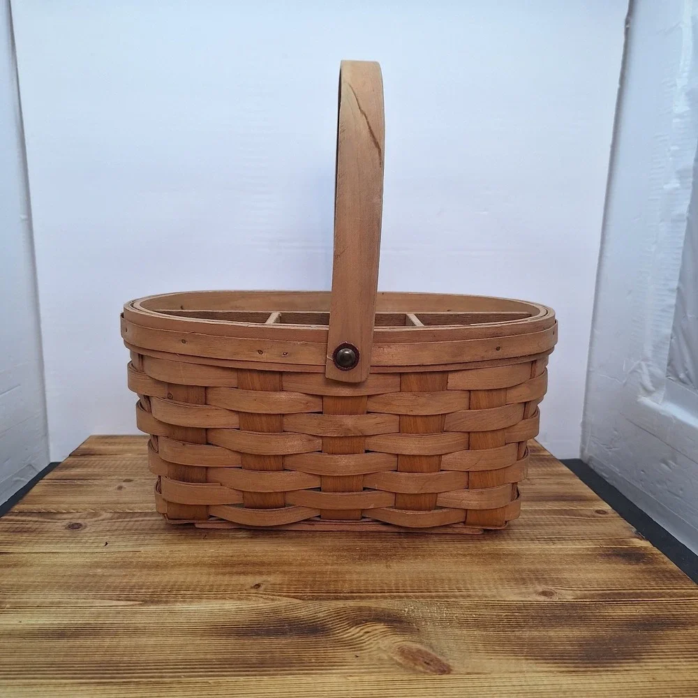 Hand Woven Amash Utensil Plate Holder Basket 11x6 Natural Wood Caddy